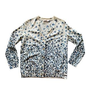 Tory Burch Cream, Blue,  Vintage Size L Wool V-Neck  Cardigan